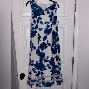 Calvin Klein Floral Sleeveless Dress with Blue Pattern